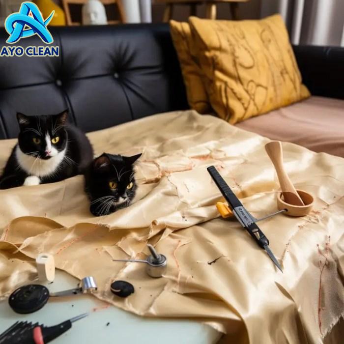 Fixing Cat Scratches On Fabric Furniture Using A Razor | Snags On Sofa ...